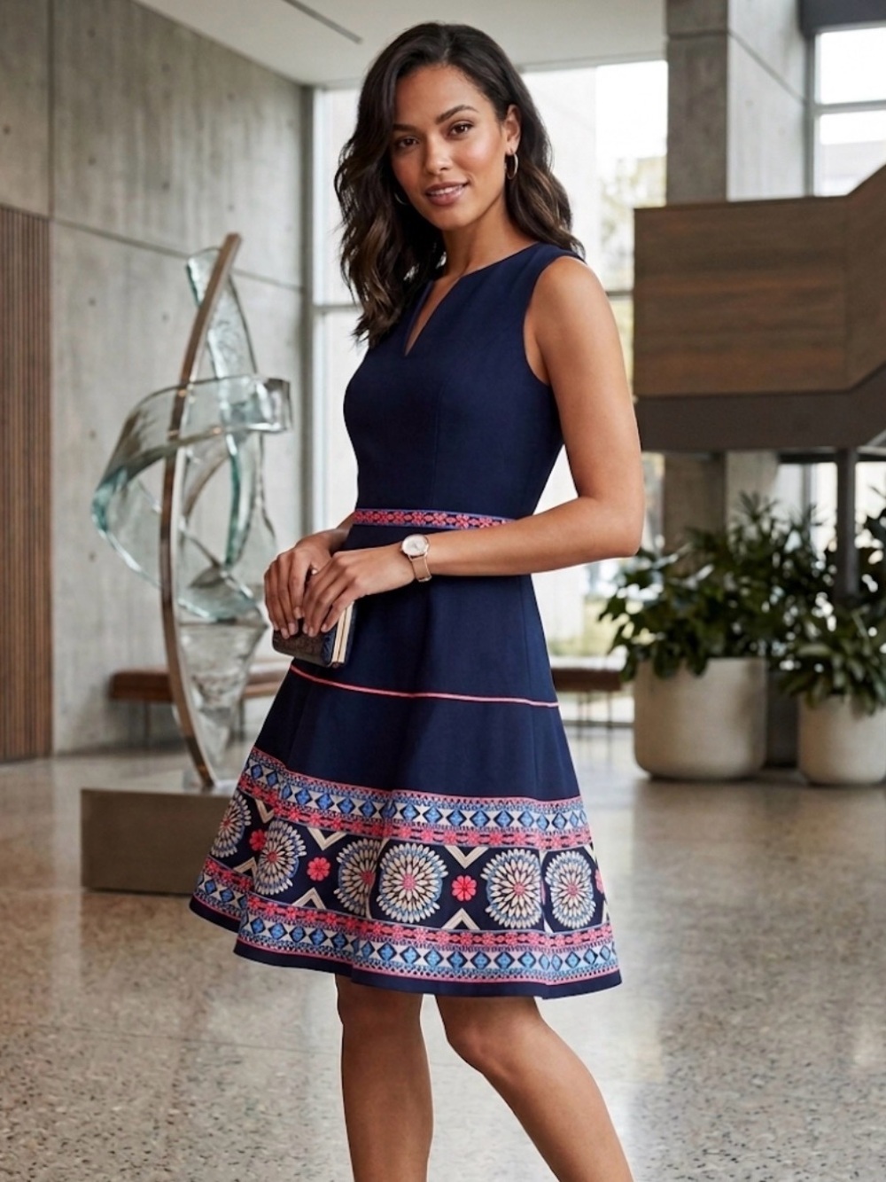 Shoshanna Navy and Red Fit and Flare Mini Dress